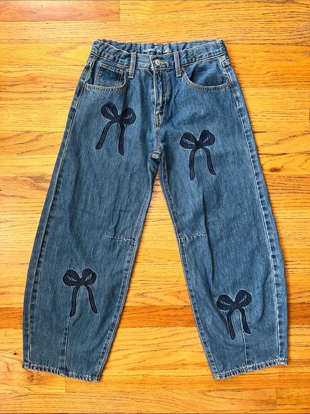 Kids Old Navy Dark Blue Denim Jeans with Bow Embroidery
